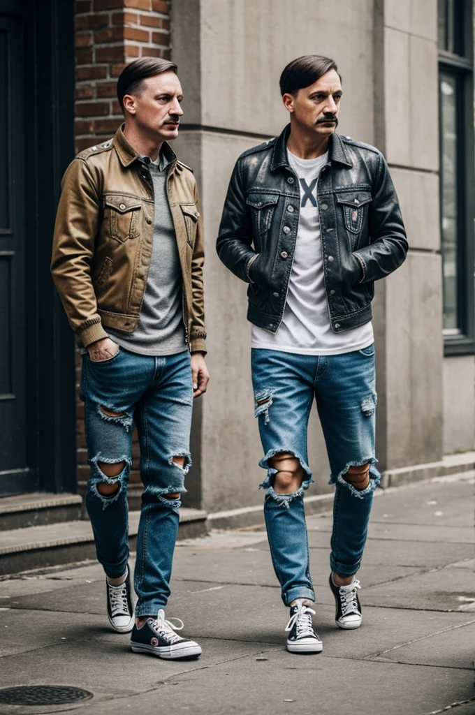hitler with ripped jeans and jacket with converse