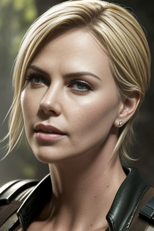 Charlize Theron extremely detailed skin, extra detailed face, photo realistic, high detail eyes, Charlize Theron as Laura Croft