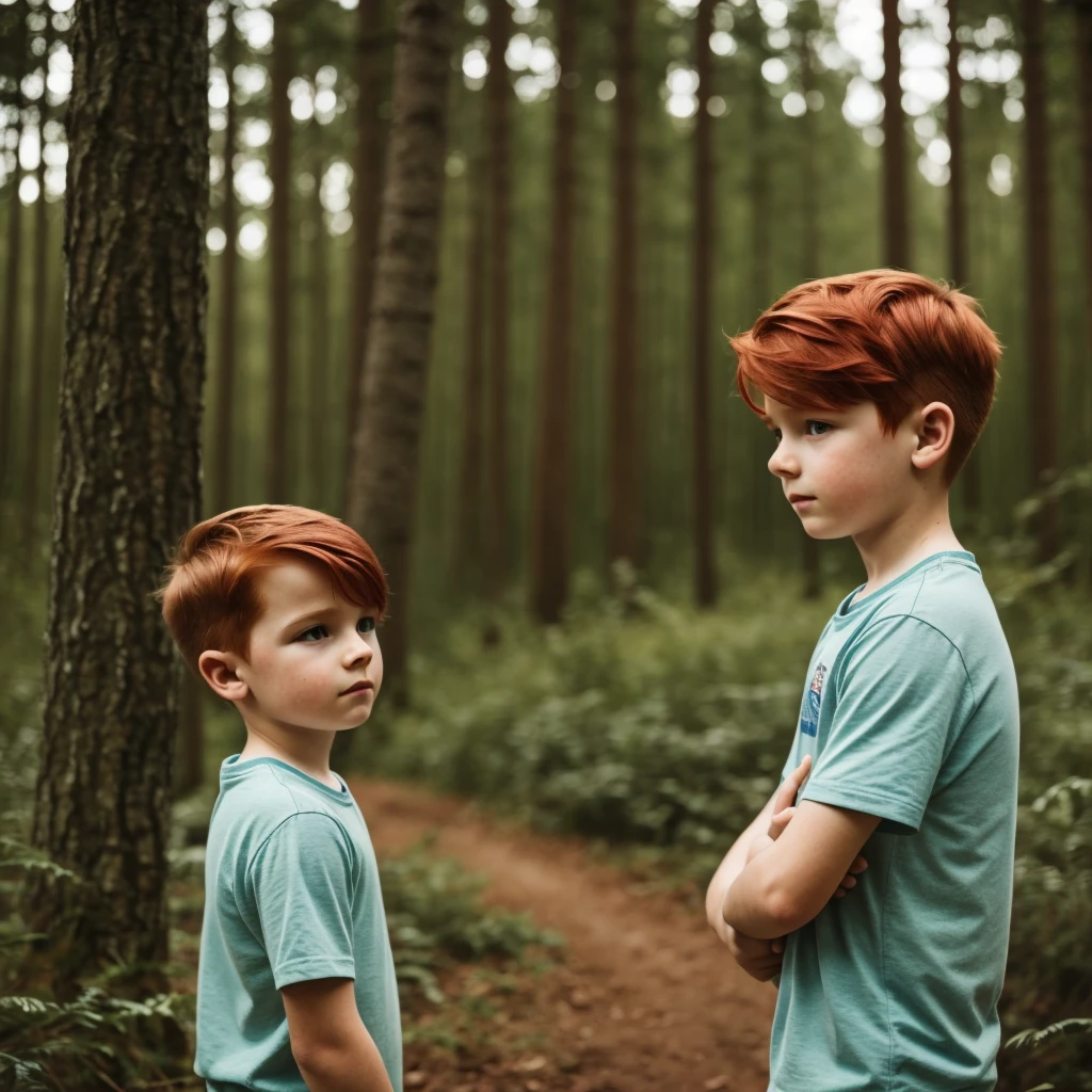 (Masterpiece:1.2, Best Quality), Forest, A Boy, Boy, Redhead, , Thinking