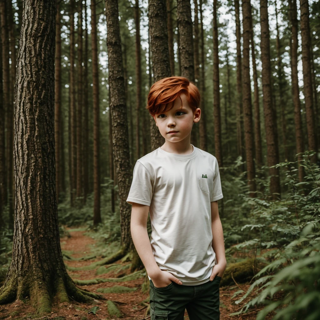 (Masterpiece:1.2, Best Quality), Forest, A Boy, Boy, Redhead, , Thinking