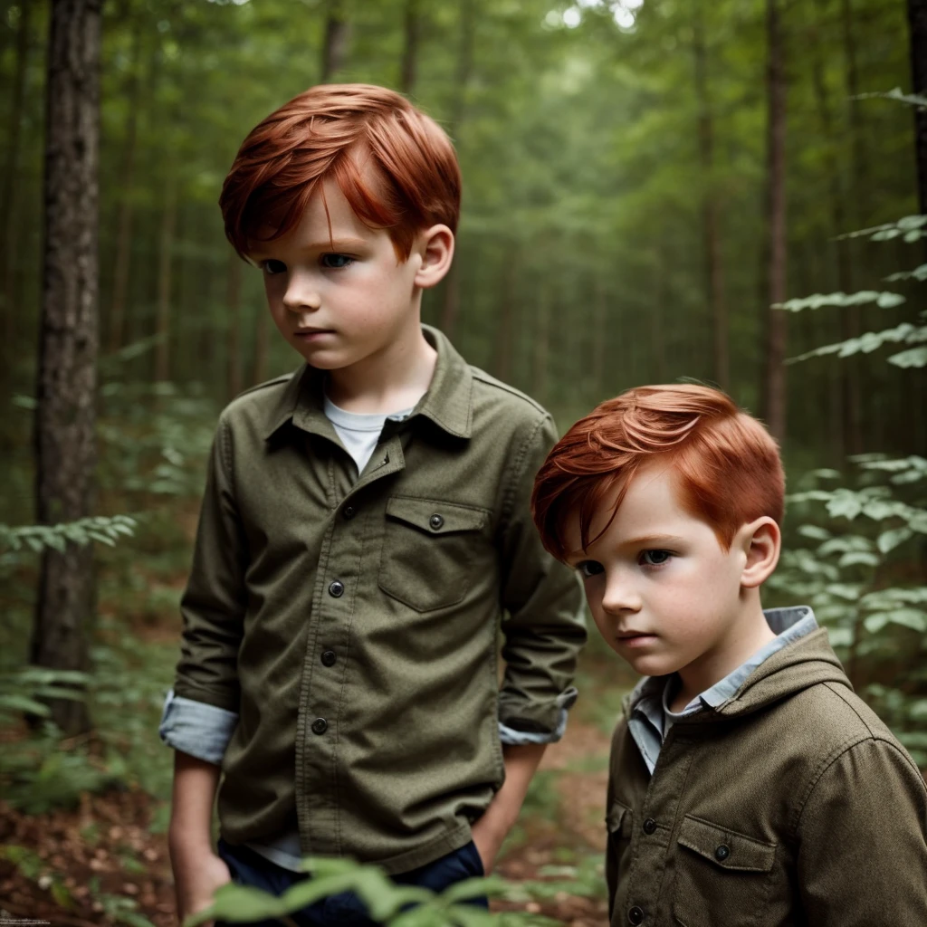 (Masterpiece:1.2, Best Quality), Forest, A Boy, Boy, Redhead, , Thinking