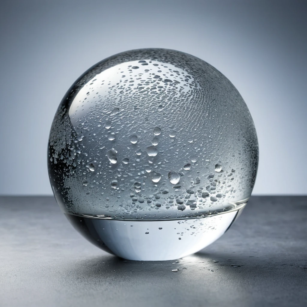 Generates a perfect ice sphere in the foreground, on a flat gray background