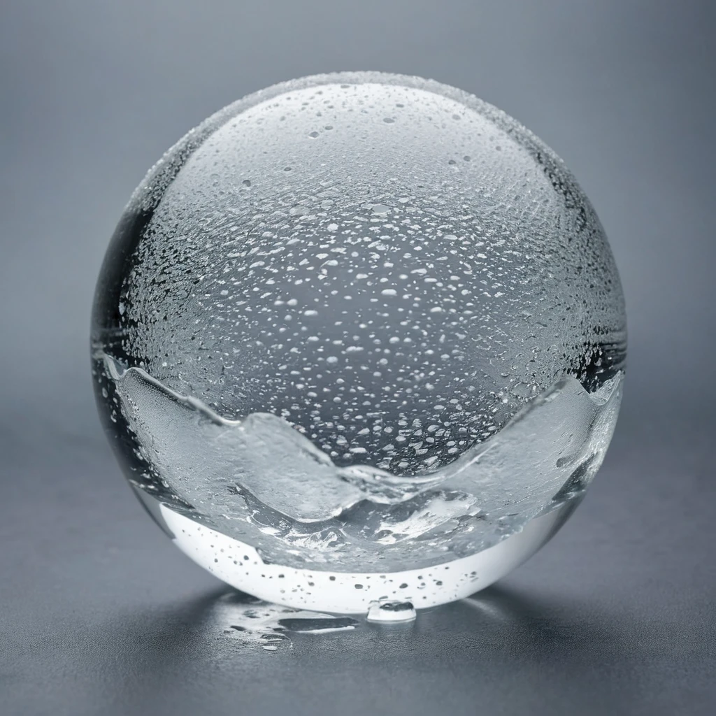 Generates a perfect ice sphere in the foreground, on a flat gray background