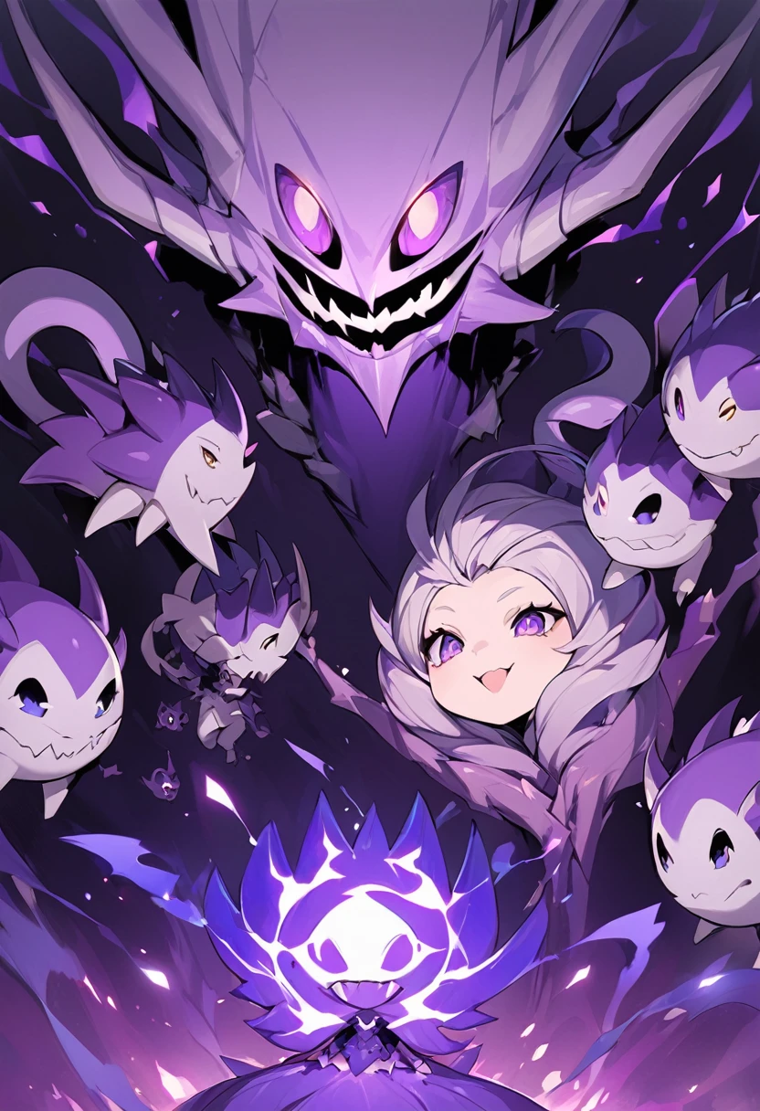 Cursed spirit of purple flames, devious and mischievous. A little balls of purple flames with two dots as their eyes and spiny smiling mouth, grinning at their own thoughts. They has no physical body and don't look like a human in any kind, looking like little balls of wandering flames, similar to will-o'-the-wisp kind of spell and Pokémon named Hunter.