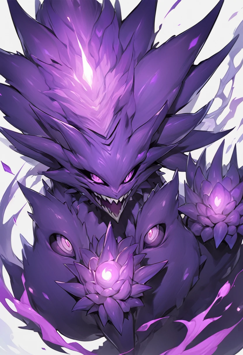 Cursed spirit of purple flames, devious and mischievous. A little of purple flames with two dots as their eyes and spiny smiling mouth, grinning at their own thoughts. They has no physical body and don't look like a human in any kind, looking like little ballsandering flames, similar to will-o'-the-wisp kind of spell and Pokémon named Hunter.