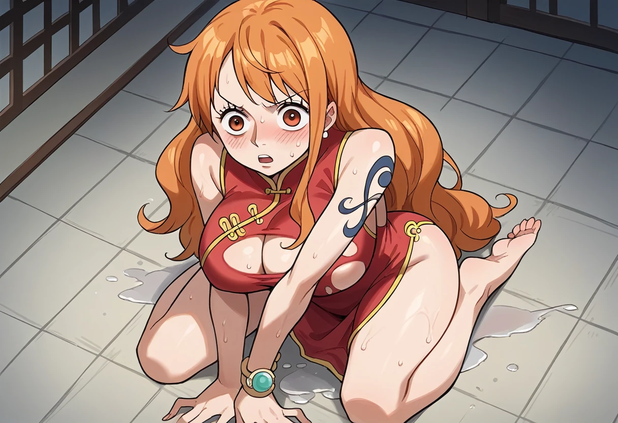 Nami naked, perfect body, smiling face and expressive eyes 