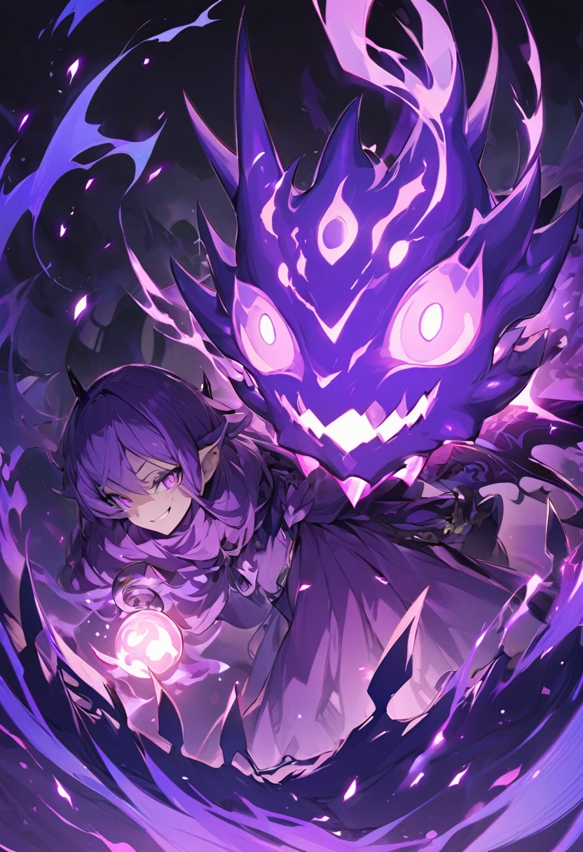 Cursed spirit of purple flames, devious and mischievous. A little balls of purple flames with two dots as their eyes and spiny smiling mouth, grinning at their own thoughts. They has no physical body and don't look like a human in any kind, looking like little balls of wandering flames, similar to will-o'-the-wisp kind of spell and Pokémon named Hunter.