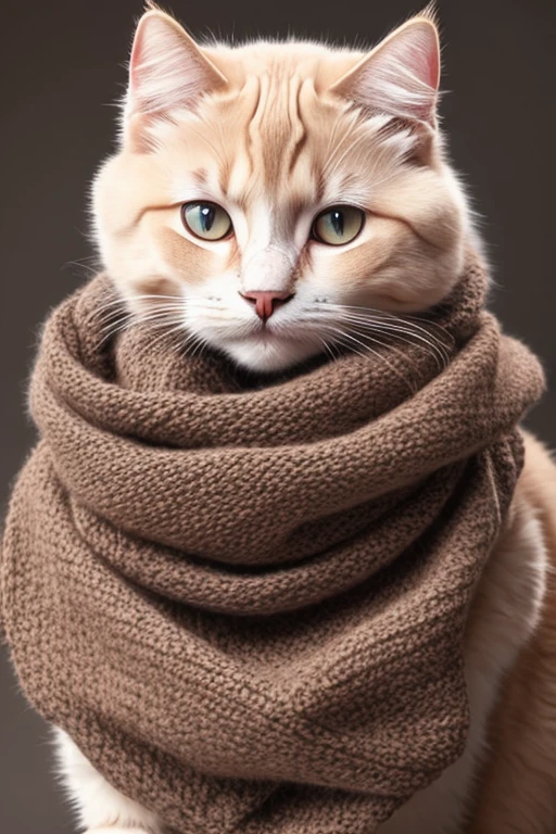 a pretty cat wearing a scarf, detailed facial features, cute expression, soft fur texture, intricate scarf pattern, warm lighting, high detail, photorealistic, 8k, hyperrealistic, masterpiece, elegant, majestic, beautiful, adorable
