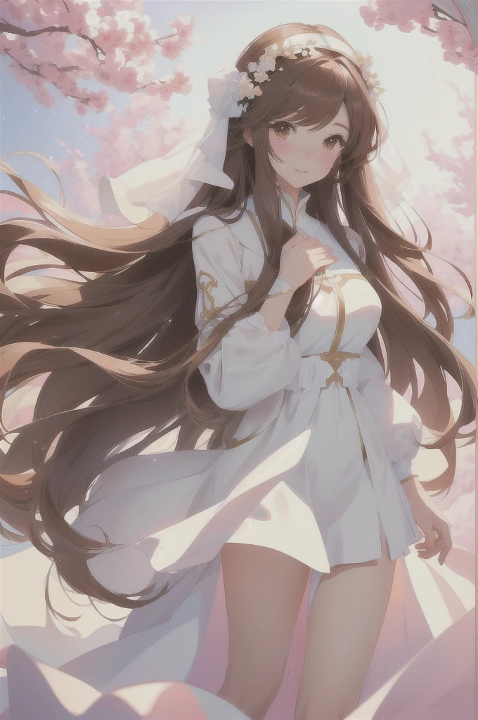 anime girl with long brown hair and white dress in a white room, anime goddess, cute anime waifu in a nice dress, beautiful anime girl, beautiful fantasy anime, anime girl with long brown hair, beautiful anime woman, anime fantasy artwork, beautiful alluring anime woman, ethereal anime, anime style 4 k, anime art wallpaper 8 k, beautiful anime artwork