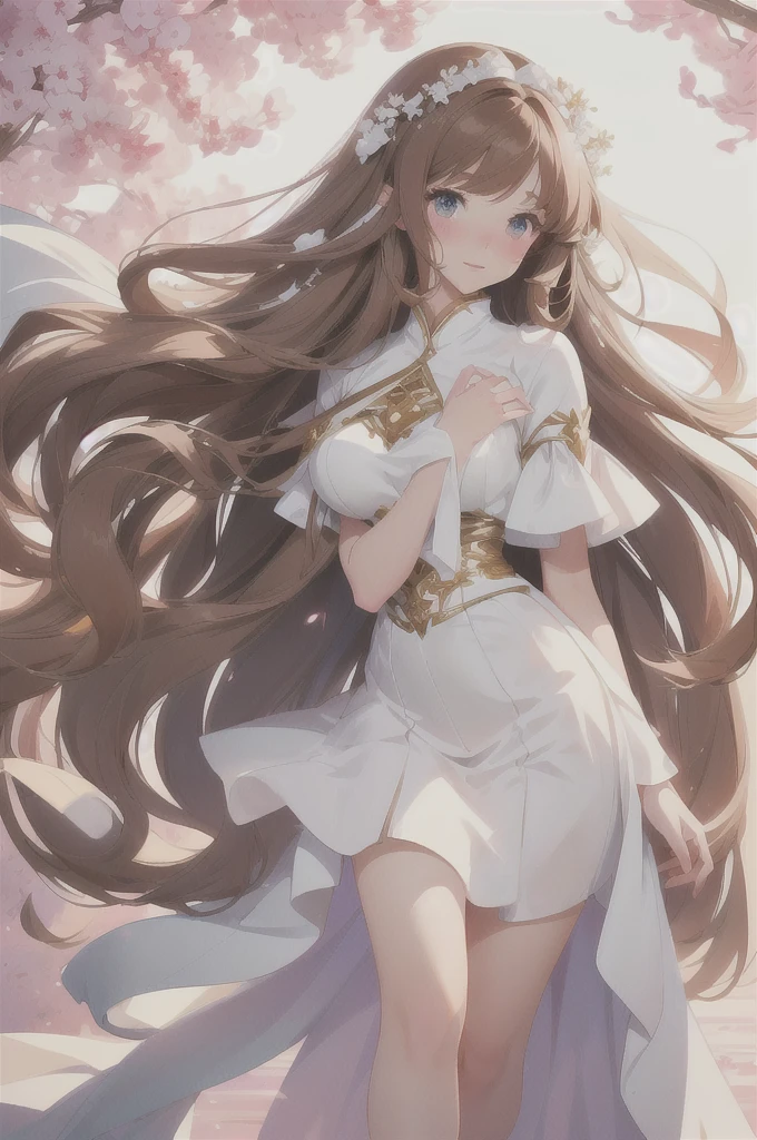 anime girl with long brown hair and white dress in a white room, anime goddess, cute anime waifu in a nice dress, beautiful anime girl, beautiful fantasy anime, anime girl with long brown hair, beautiful anime woman, anime fantasy artwork, beautiful alluring anime woman, ethereal anime, anime style 4 k, anime art wallpaper 8 k, beautiful anime artwork