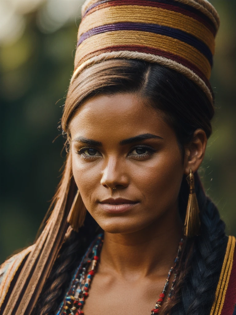 Inka warrior with a war make up, medium shot, natural light, Award winning wildlife photography, hyperrealistic, 8k resolution