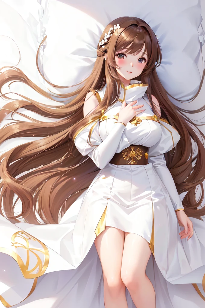 anime girl with long brown hair and white dress in a white room, anime goddess, cute anime waifu in a nice dress, beautiful anime girl, beautiful fantasy anime, anime girl with long brown  hair, beautiful anime woman, anime fantasy artwork, beautiful alluring anime woman, ethereal anime, anime style 4 k, anime art wallpaper 8 k, beautiful anime artwork