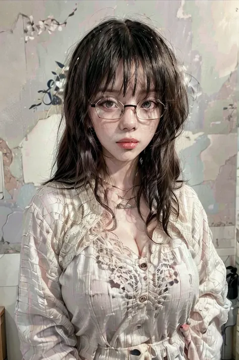 un primer plano de una mujer with glasses y una blusa blanca, with glasses, korean girl, with glasses cuadradas, beautiful young...