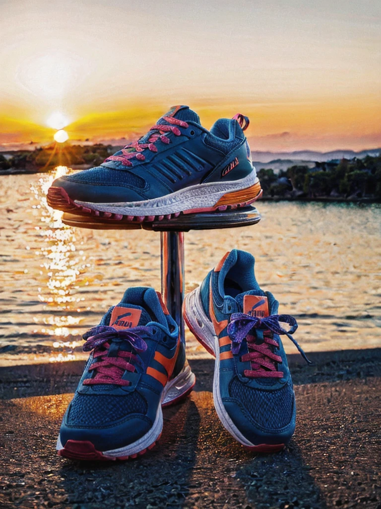 8k, RAW Editorial Photo,
"Sunrise Surprise": Photograph colorful sneakers with warm orange and cool blue dual-color grading. Use a Nikon Z7 and a 35mm f/1.4 lens to capture the vibrant hues during sunrise. Natural lighting will create an energetic and playful atmosphere.