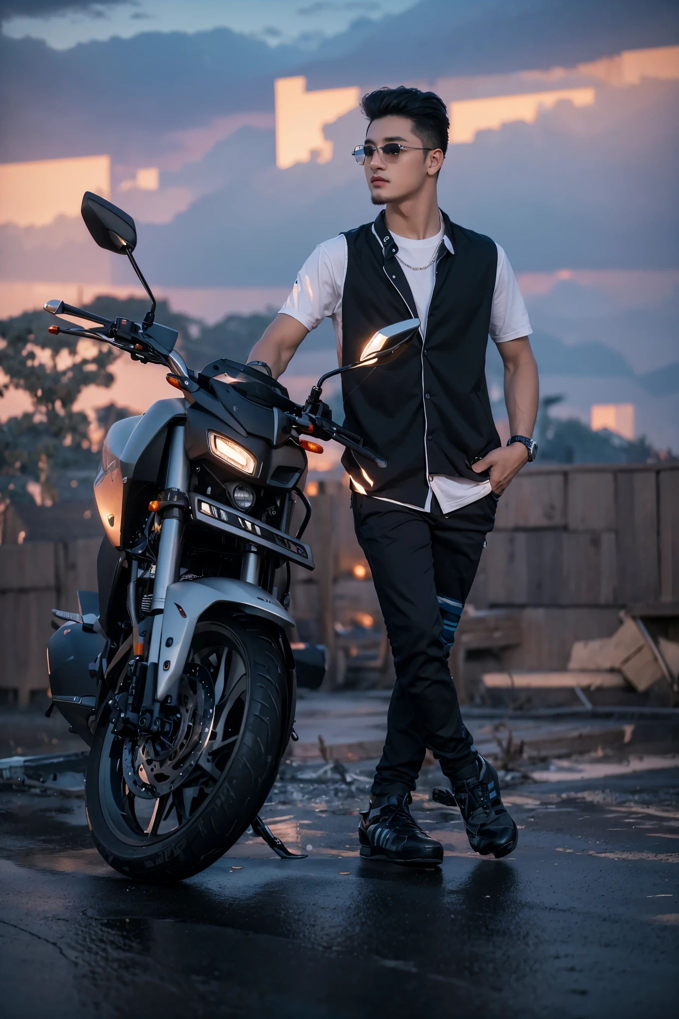 Change background sky light and yallow color shirt black pant and hair styles and day click photo handsome boy cute boy realistic face hd photo ultra high quality 4k photo