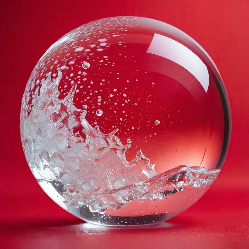 Generates a perfect ice sphere in the foreground, on a flat red background
