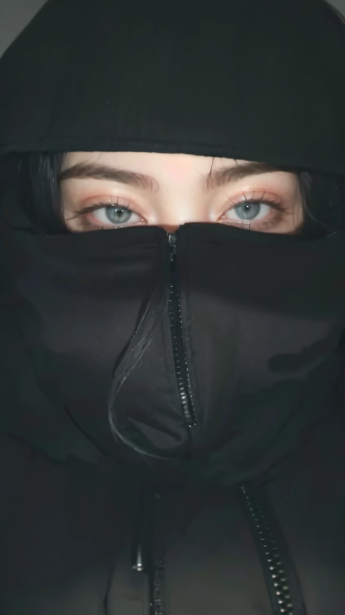 Billie Eilish wearing balaclava mask showing only her eyes