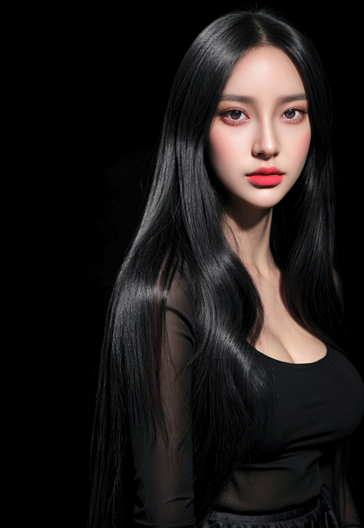 a beautiful young woman with long straight black hair, 1.80m tall, wearing a black sheer skirt, second size bust, and blue sneakers, highly detailed, hyperrealistic, 8k, masterpiece, (best quality,4k,8k,highres,masterpiece:1.2),ultra-detailed,(realistic,photorealistic,photo-realistic:1.37),extremely detailed facial features, beautiful eyes, nose and lips, elegant pose, dynamic composition, soft lighting, vivid colors, cinematic, concept art style