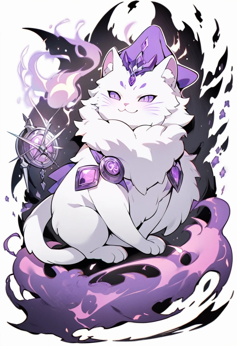 Kato - 400 y.o. familiar. Kato is a familiar - magical animal, that can use magic for his own protection and safety. He represents himself in a vision of a small white cat with fluffy fur and a slight purple colour around it, usually wearing round black sunglasses and smirking to anyone who could see him. His powers shows in ability to cast a special kind of cursed flames, coloured in purple.