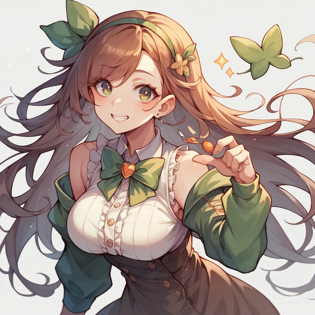 Game sprite, a woman with long hair and a bow tie, visual novel sprite, high quality, character,