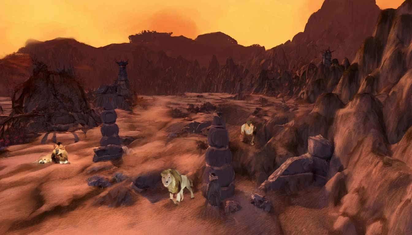 score_9, score_8_up, score_7_up, score_6_up, dark and scary lions’ liar, sinister atmosphere, landscape, fortress