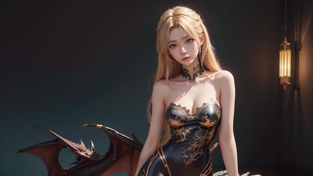 Polychrome,, night, dark, blonde, Show Viewer, In-person audience, Limited Edition Palette, Dragon Background, Shine,(Highly detailed CG Unity 8k wallpaper),(masterpiece), (Highest quality), (Vaporwave Style), (Super detailed), (Best illustrations),(Best Shadow),Perfect lighting , Perfect Anatomy , Vibrant colors、