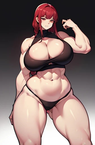 Thick, muscular, curvy, extra large ample bosom. Perfect proportioned body. Milky pale skin, perfect hair, dark eyes.