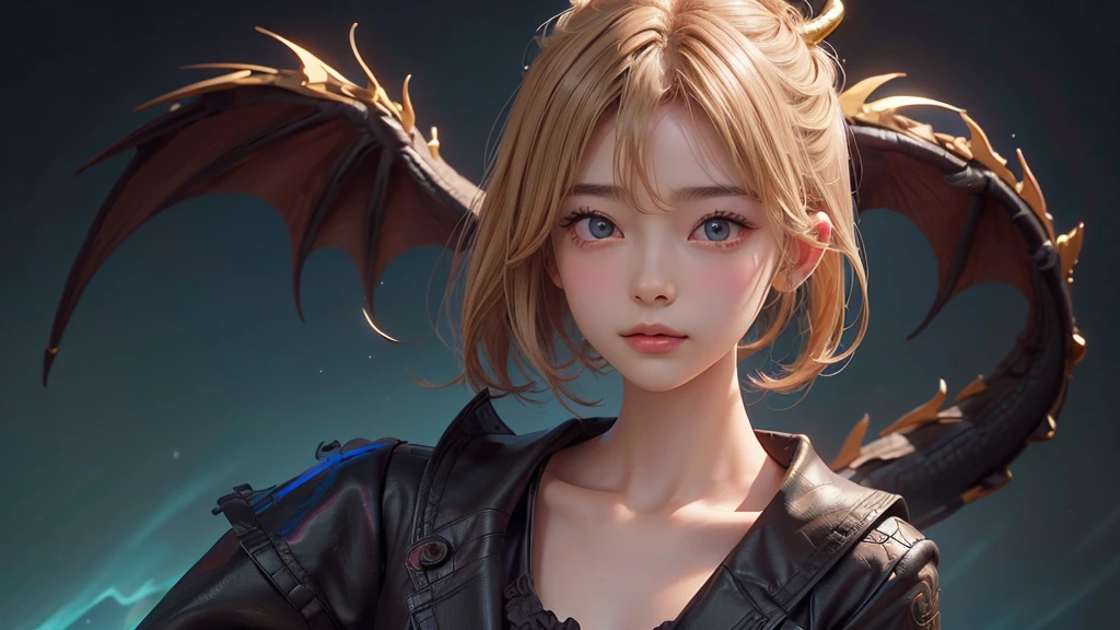 Polychrome,, night, dark, blonde, Show Viewer, In-person audience, Limited Edition Palette, Dragon Background, Shine,(Highly detailed CG Unity 8k wallpaper),(masterpiece), (Highest quality), (Vaporwave Style), (Super detailed), (Best illustrations),(Best Shadow),Perfect lighting , Perfect Anatomy , Vibrant colors、