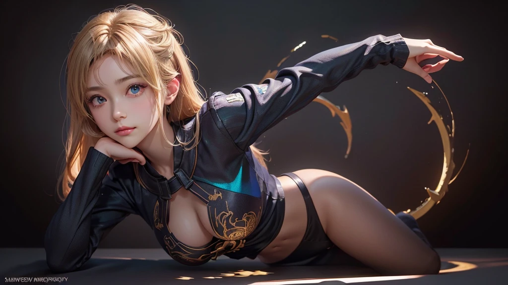 Polychrome,, night, dark, blonde, Show Viewer, In-person audience, Limited Edition Palette, Dragon Background, Shine,(Highly detailed CG Unity 8k wallpaper),(masterpiece), (Highest quality), (Vaporwave Style), (Super detailed), (Best illustrations),(Best Shadow),Perfect lighting , Perfect Anatomy , Vibrant colors、
