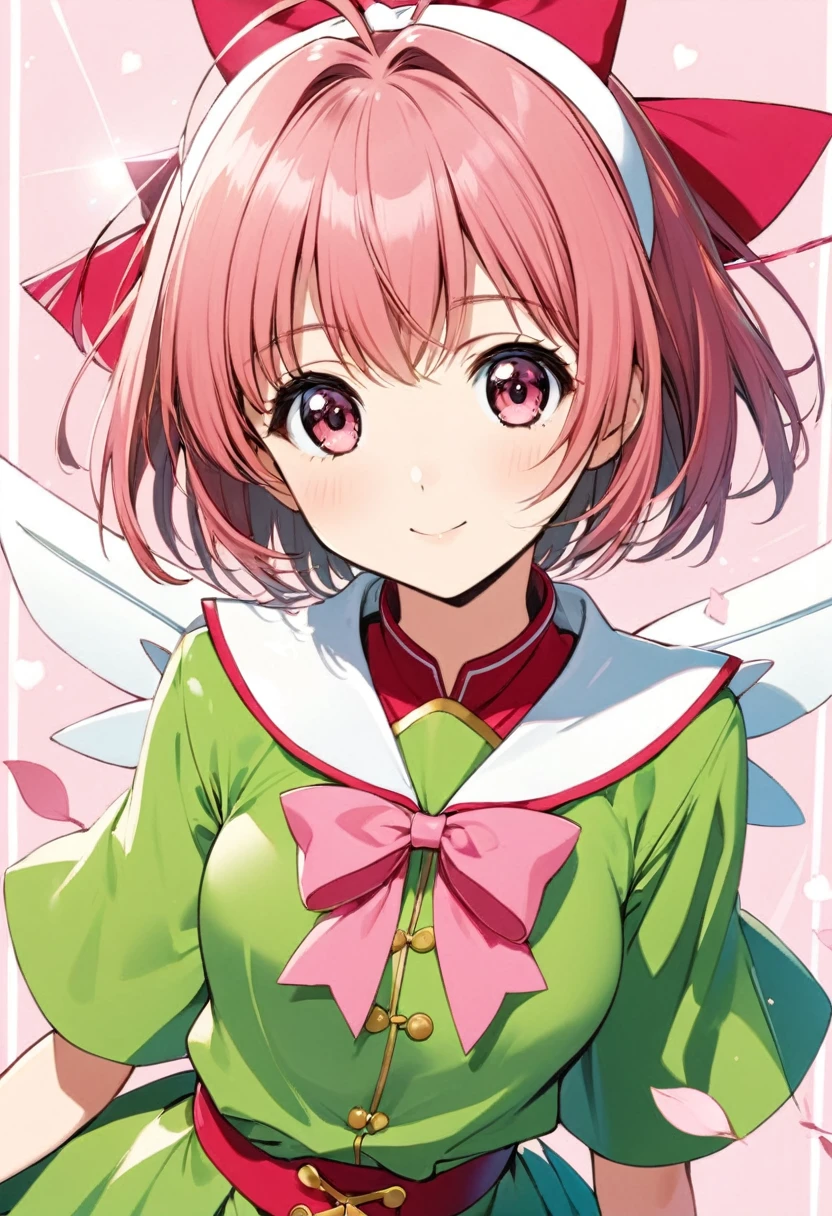 kinomoto sakura, card captor sakura anime, 1 girl, solo, green outfit