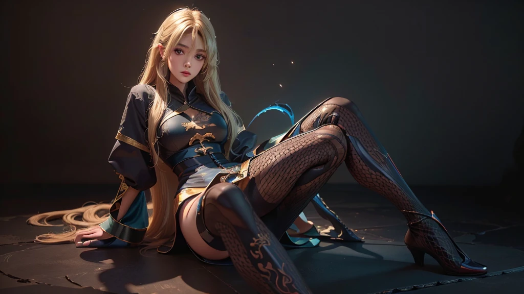 Polychrome,, night, dark, blonde, Show Viewer, In-person audience, Limited Edition Palette, Dragon Background, Shine,(Highly detailed CG Unity 8k wallpaper),(masterpiece), (Highest quality), (Vaporwave Style), (Super detailed), (Best illustrations),(Best Shadow),Perfect lighting , Perfect Anatomy , Vibrant colors、