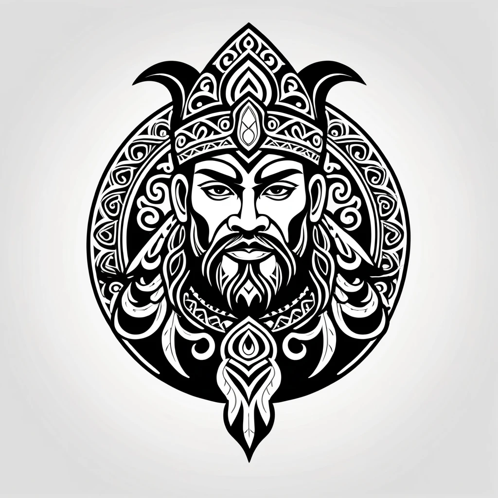 wizard in maori folk outfit, vector graphics, strong contours, logo design
