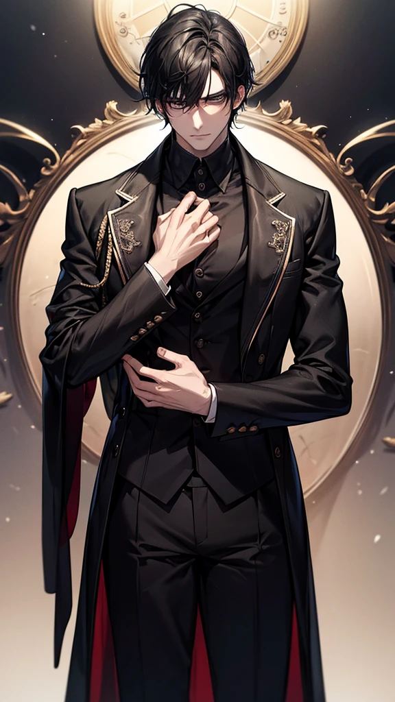 black hair, Surrealism, 8k, super detail, UHD, masterpiece, accurate, anatomically correct, textured skin, super detail, high details, high quality, award winning, best quality, highres
"A man standing in a nighttime setting. He exudes a quiet and alluring aura, with a look of boredom and weariness in his eyes. His expression is languid and detached, giving off an air of disinterest in everything around him."