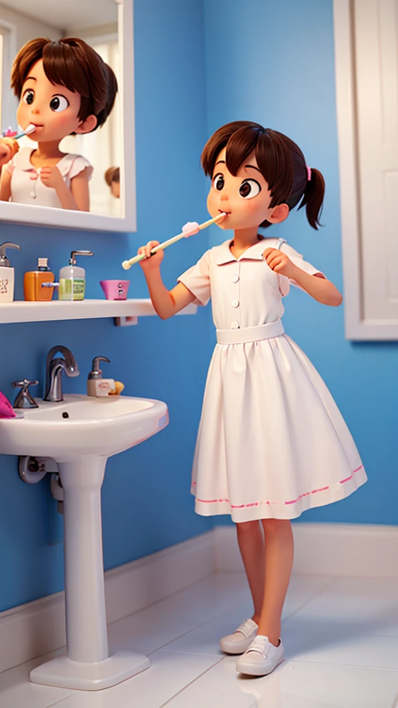 Children brushing teeth in the bathroom