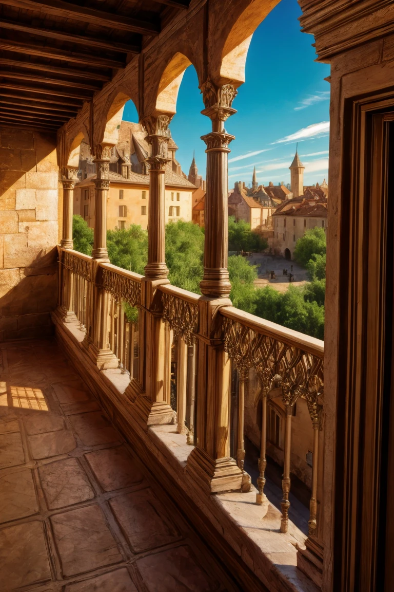  medieval balcony, , ((color Image)) masterpiece, best quality, high resolution
