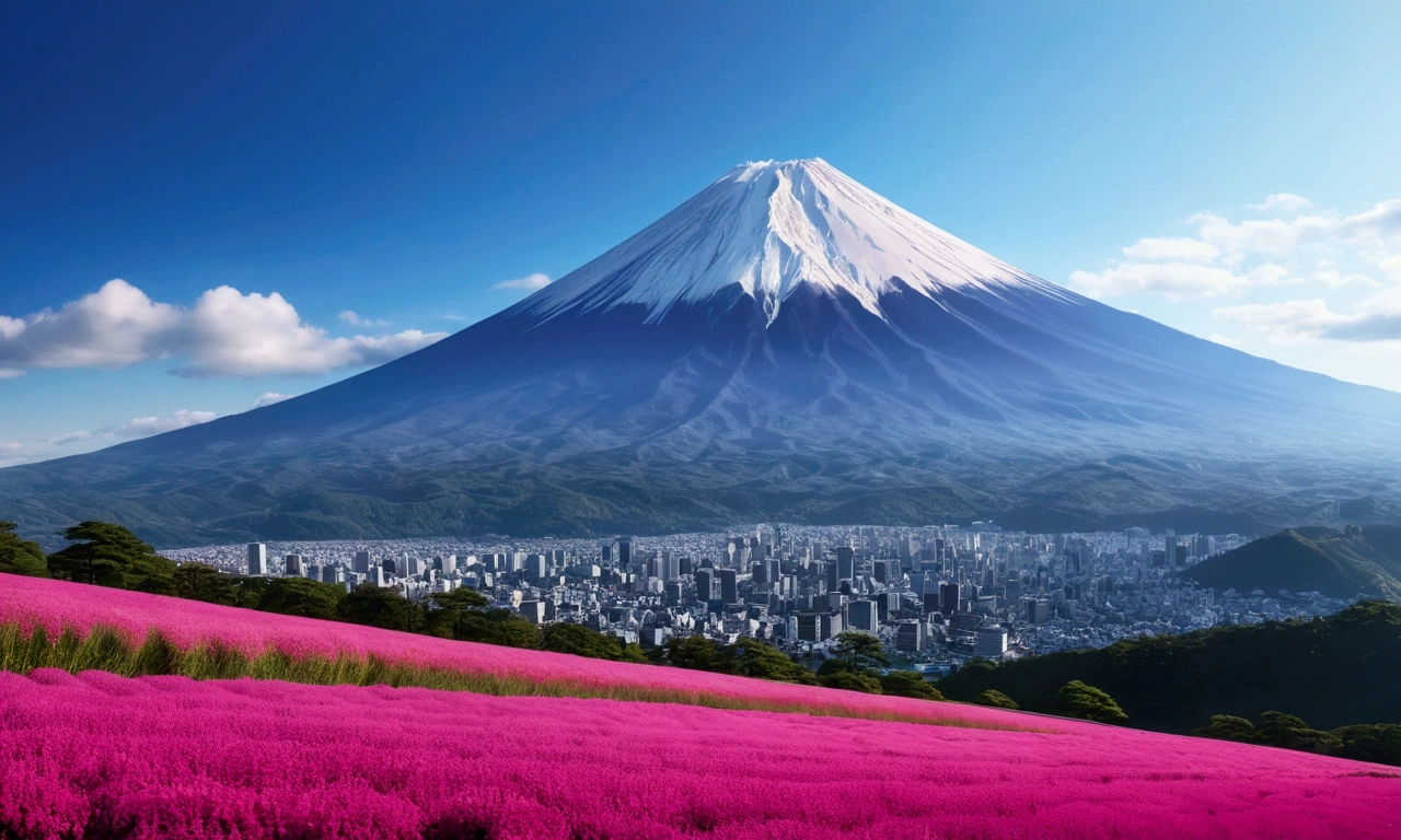 Fuji Mountain, Honshu, (figure: 1.0), A magnificent composition, Realistic lighting, High-resolution details, masterpiece, Highest quality, (Highly detailed CG synthesis 8k wallpaper), 1 person