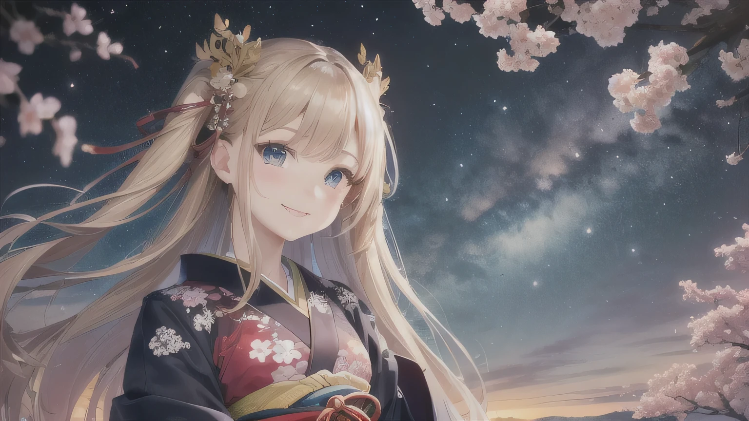Top quality, masterpiece, wearing kimono, smiling face