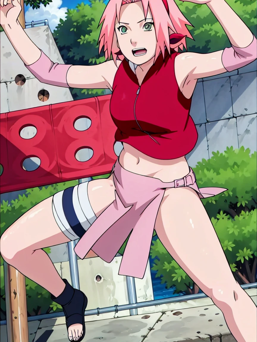 Sakura Haruno nude,wide hips,abdomen,sexy ,Show your armpits,jump,On the tree,IPST, naked,Torn shirt,full body,sleep, In the forest,open shirt,nipple