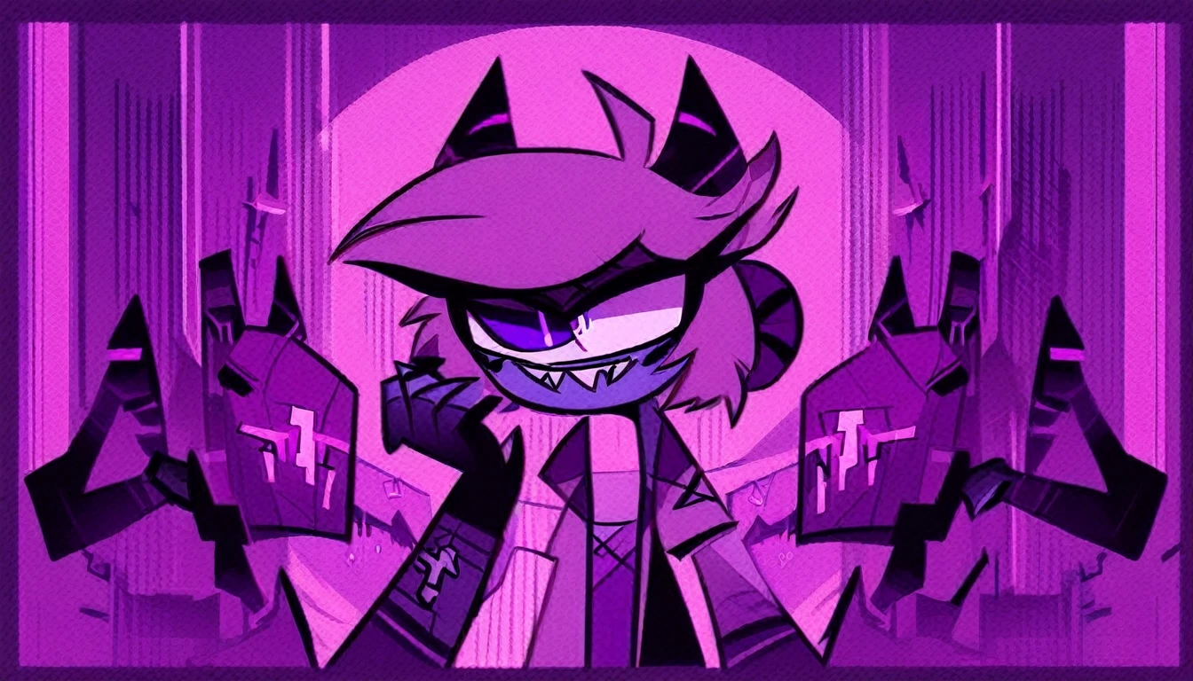 HazbinStyle, a cartoon character in e-sports player style with blue and purple tones