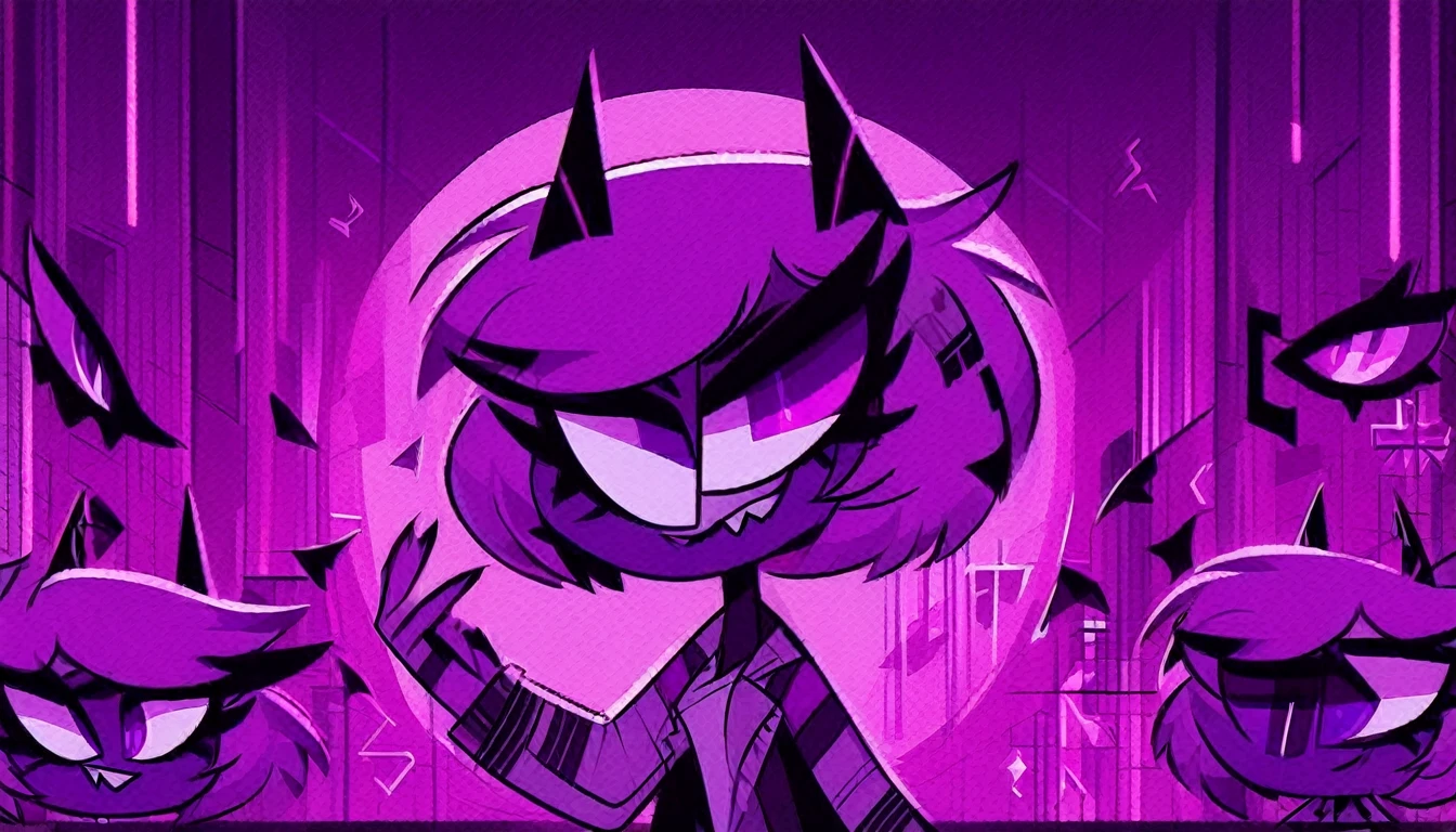 HazbinStyle, a cartoon character in e-sports player style with blue and purple tones
