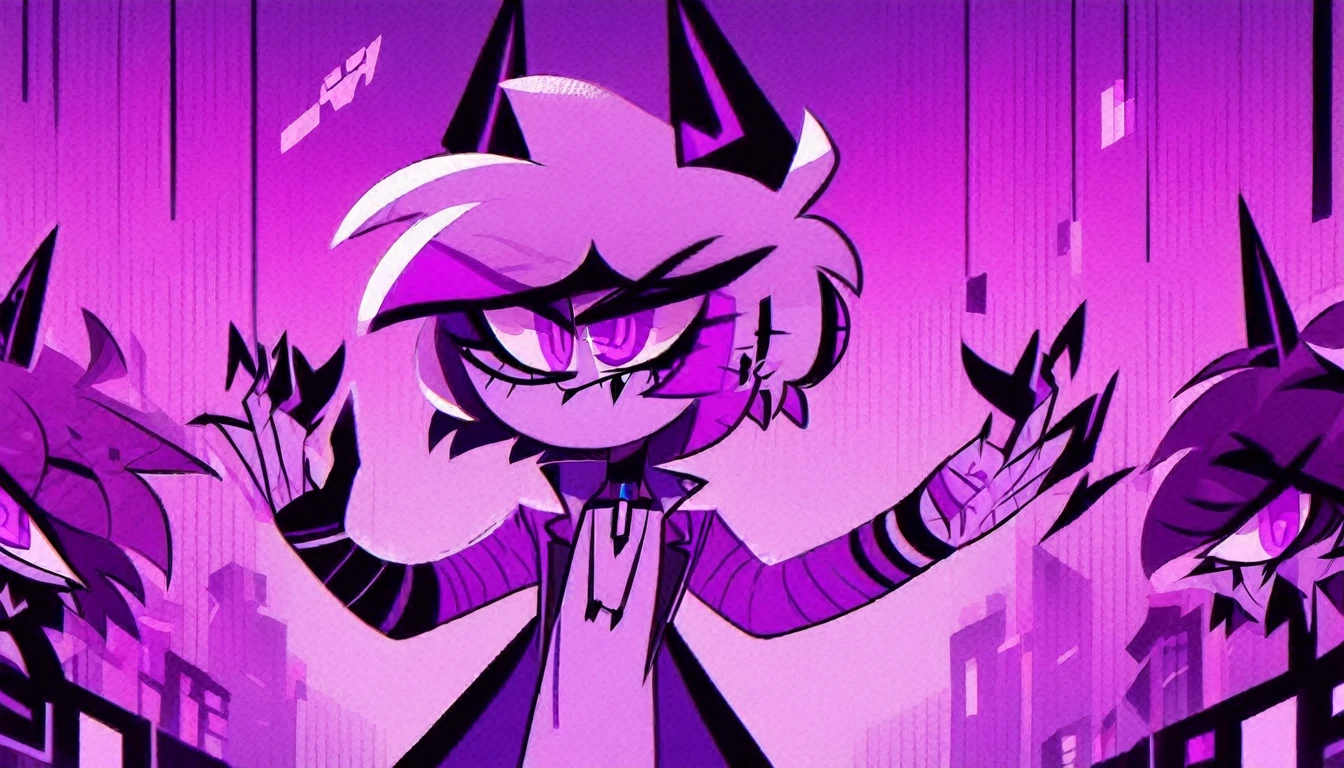 HazbinStyle, a cartoon character in e-sports player style with blue and purple tones