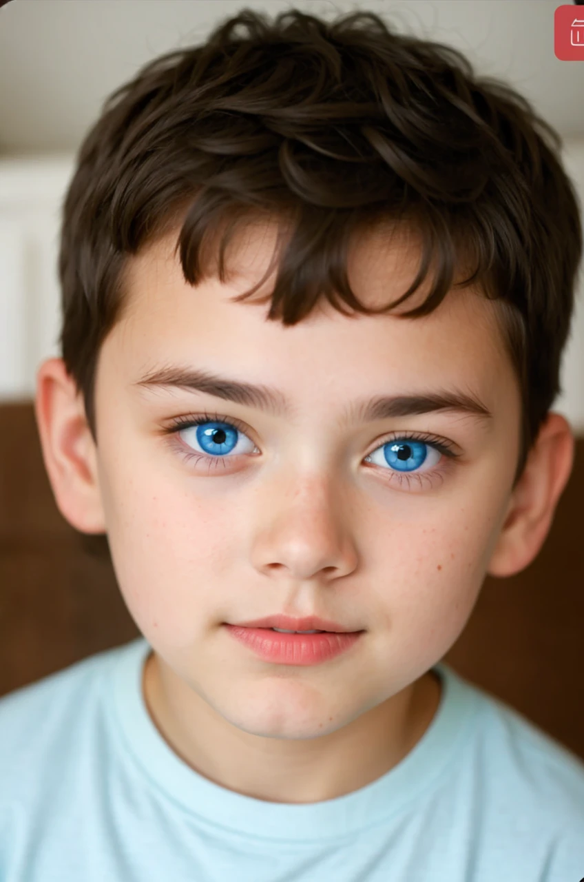 Give him striking light blue eyes