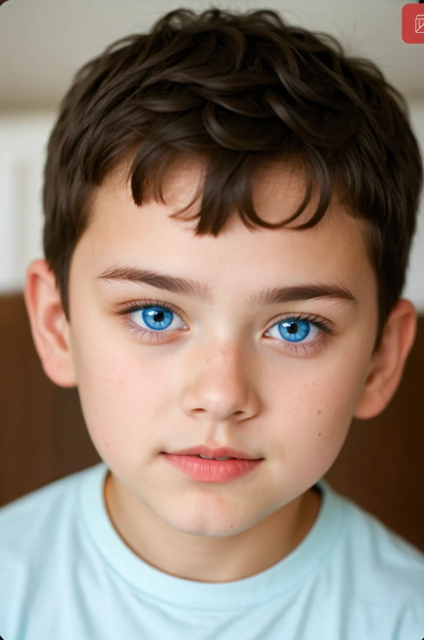 Give him striking light blue eyes