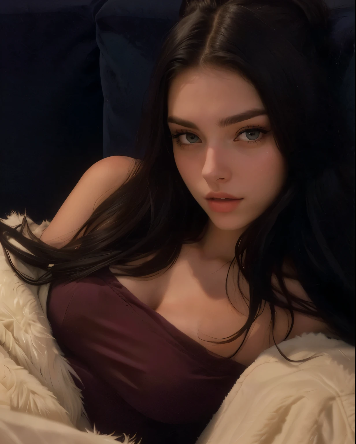 araffe woman laying on a couch with a furry blanket, 18 years old, 1 , 2 2 years oldndel, 21 years old, 1 9 year old, 2 4 year old female model, 19-year-old girl, 1 8 yo, anastasia ovchinnikova, on a couch