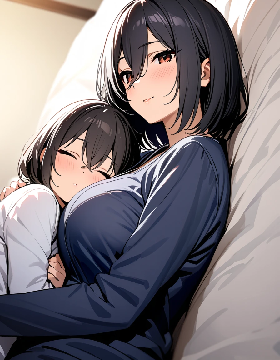 (Highest quality), (masterpiece), highly detailed, Ultra-high resolution, 2 ladies, Mature Woman, Mikasa and her daughter sleeping side by side, close together, On the left side of the bed, MikotoMikasa&#39;s daughter is sleeping without noticing while I insert my penis into her and have sex with her with her legs spread in a tight camisole. While I insert my penis into her, I rub the breasts of Mikasa&#39;s mother who is sleeping in a tiny camisole on the right side., whole body, Eyes that are uniform in shape, Sleeping with both eyes closed, Brown Hair, Short hair with the right side parted and the hair swept back, Short hair with the nape of the neck flipped outwards, Short side hair, She has a full head of pubic hair, Beautiful Vagina, White semen is spilling out from the gap between her vagina and my penis inserted in her vagina., A small cross-section of a uterus with a penis expelling semen in the background, Small Breasts,
