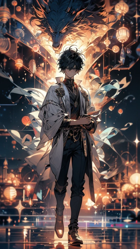 black hair, Surrealism, 8k, super detail, UHD, masterpiece, accurate, anatomically correct, textured skin, super detail, high details, high quality, award winning, best quality, highres
"A man standing in a nighttime setting. He exudes a quiet and alluring aura, with a look of boredom and weariness in his eyes. His expression is languid and detached, giving off an air of disinterest in everything around him."