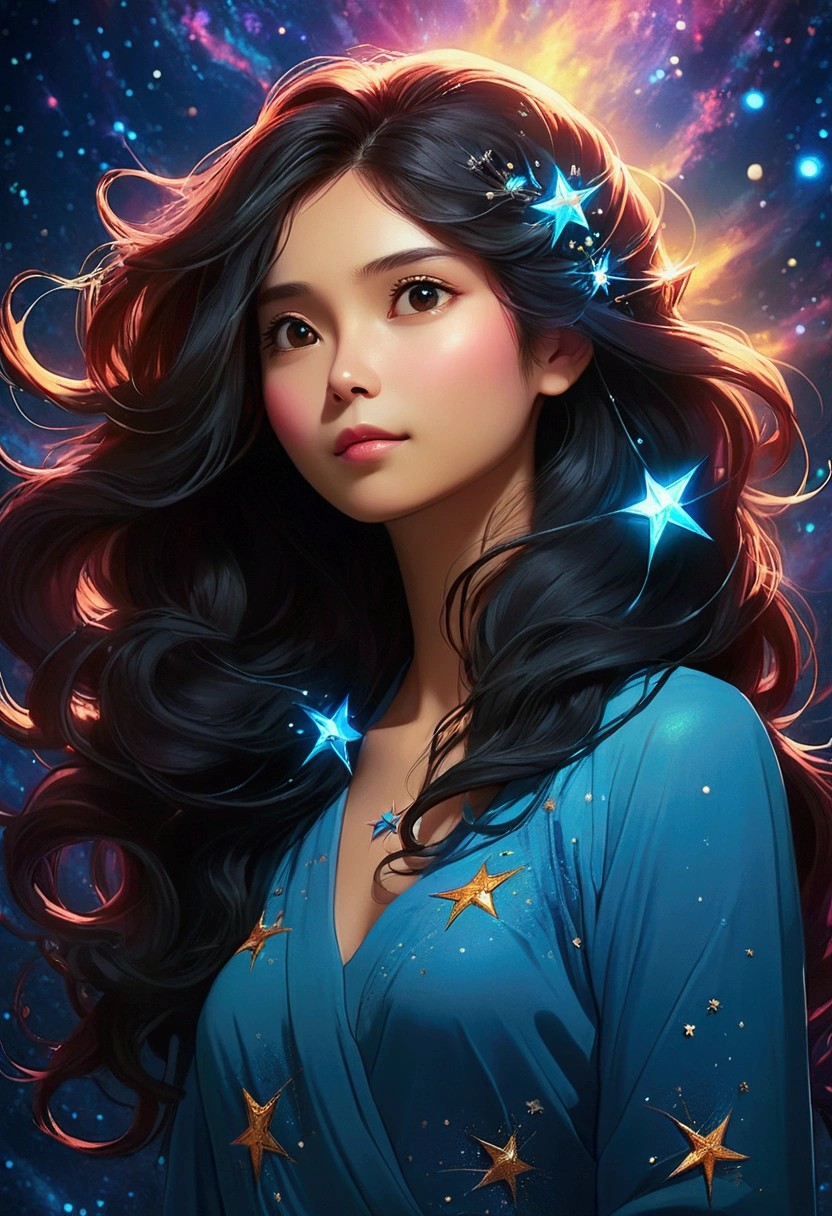 Txt2Img
Estúdio
a ion woman with long messy straight hair silhouette (stylized) composed by bright stars. Cosmic background