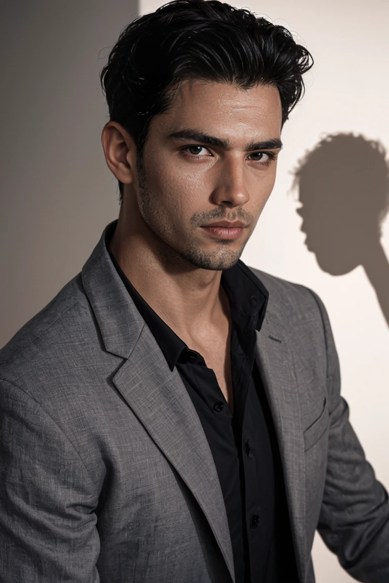 Leica shooting, Shadow play, Great lighting, Dokki shapes, gray eyes, black hair,Handsome men