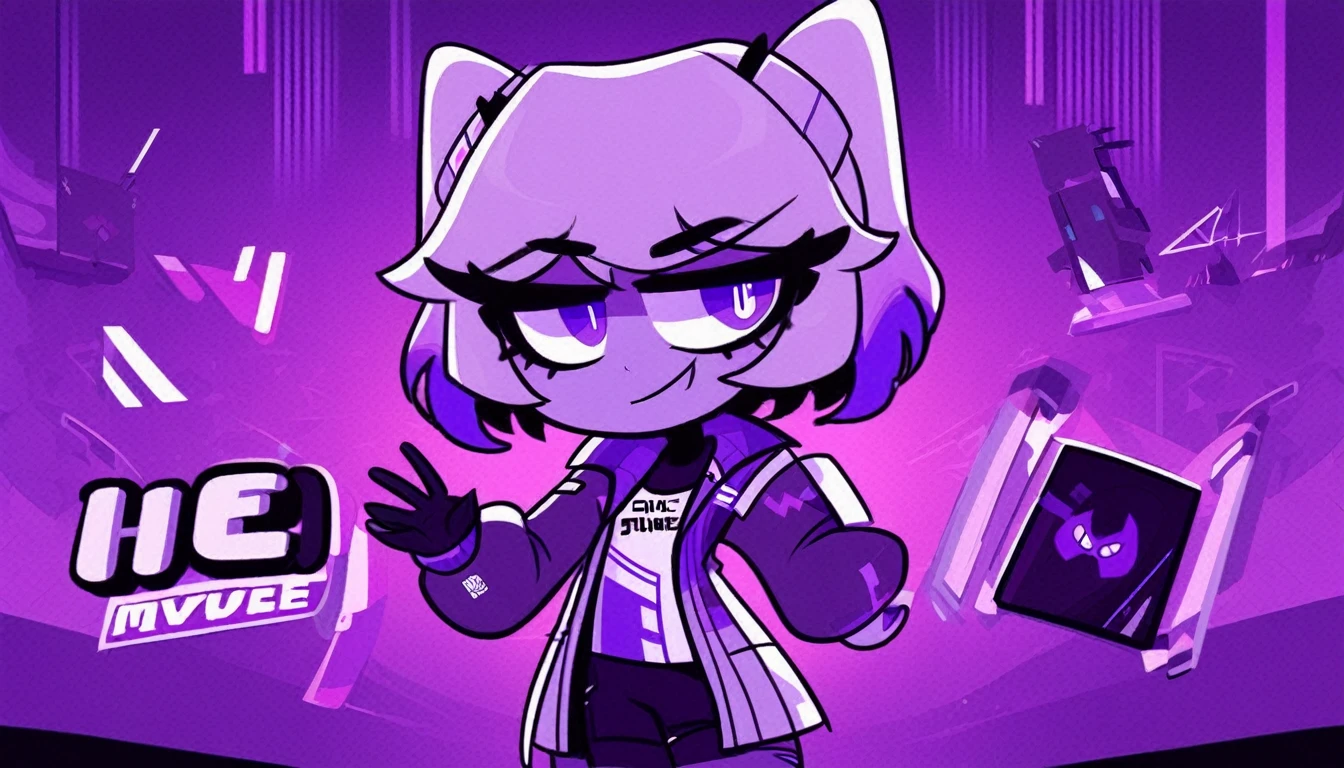 HazbinStyle, a cartoon character in e-sports player style with blue and purple tones