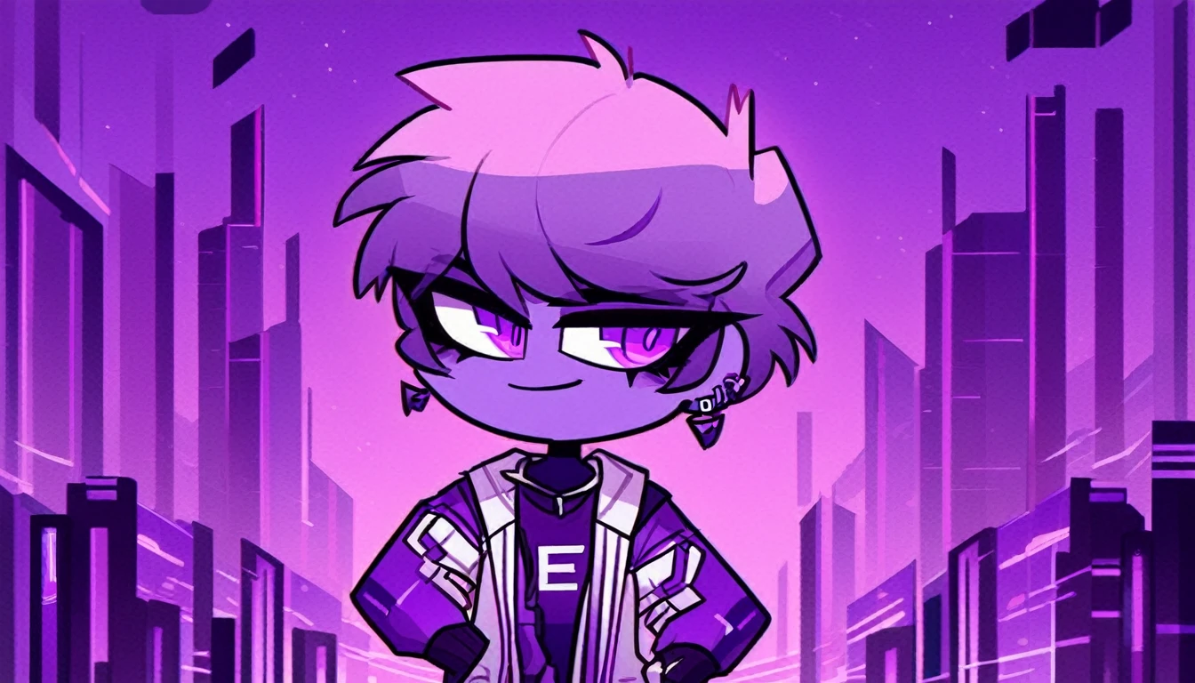 HazbinStyle, a cartoon character in e-sports player style with blue and purple tones